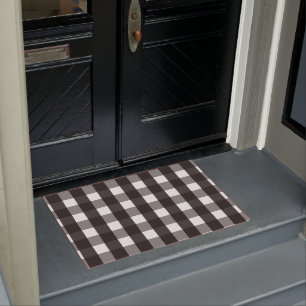 FARMHOUSE BLACK AND WHITE GINGHAM CHECK DOORMAT