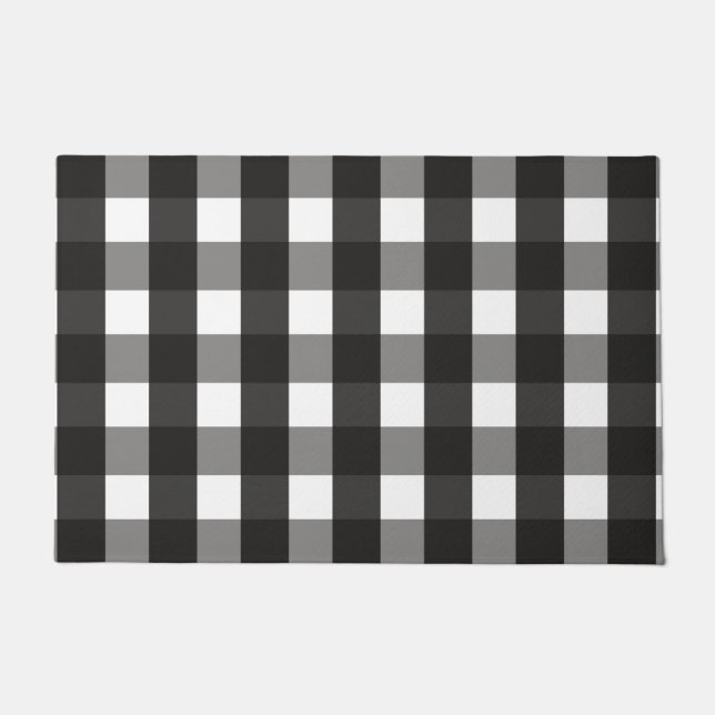 FARMHOUSE BLACK AND WHITE GINGHAM CHECK DOORMAT (Front)