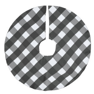 FARMHOUSE BLACK AND WHITE GINGHAM CHECK FAUX LINEN TREE SKIRT