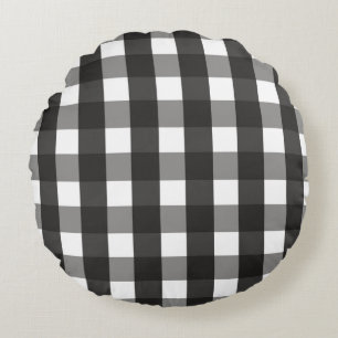 FARMHOUSE BLACK AND WHITE GINGHAM CHECK ROUND CUSHION