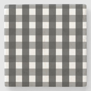 FARMHOUSE BLACK AND WHITE GINGHAM CHECK STONE COASTER