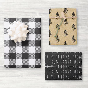 Farmhouse Black Buffalo Check Christmas Wrapping Paper Sheet