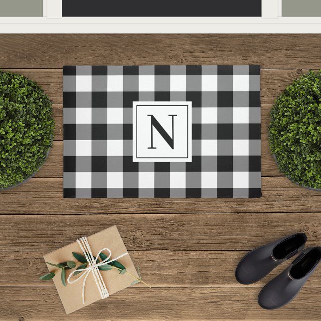 Farmhouse Black Buffalo Check Monogram Doormat (Creator Uploaded)