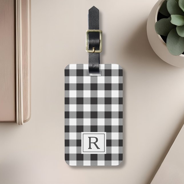Farmhouse Black Buffalo Check Monogrammed Luggage Tag (Creator Uploaded)