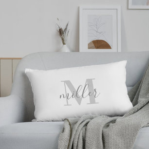 Farmhouse Black Buffalo Plaid Family Name Monogram Lumbar Cushion