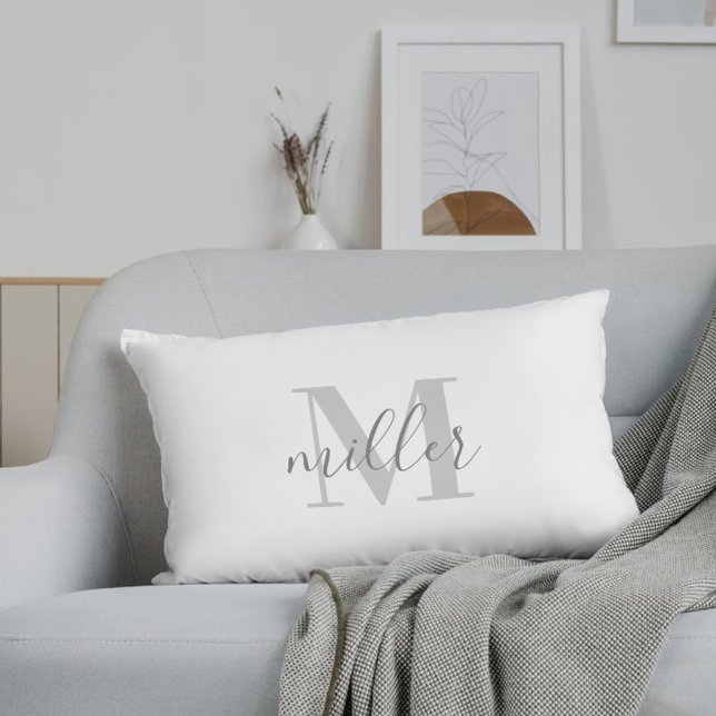 Farmhouse Black Buffalo Plaid Family Name Monogram Lumbar Cushion (Creator Uploaded)