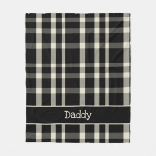 Farmhouse Black Cream Plaid with name Fleece Blanket