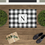 Farmhouse Black Custom Monogram Buffalo Plaid Doormat<br><div class="desc">Neutral farmhouse style doormat features a modern rustic black and white buffalo plaid / gingham check pattern with custom family monogram initial letter design that can be personalised. Note,  the black text and chequered background colour can be customised to coordinate with your home decor.</div>