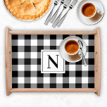 Farmhouse Black Gingham Check Plaid Monogram Serving Tray<br><div class="desc">Neutral farmhouse style serving tray features a classic,  modern traditional black and white gingham check plaid pattern with custom family monogram initial letter design. Note,  the black text and background colour can be customised to coordinate with your home decor.</div>