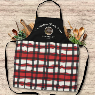 Farmhouse Black Red Buffalo Plaid Custom Photo Apron