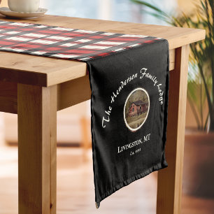 Farmhouse Black Red Buffalo Plaid Custom Photo Long Table Runner