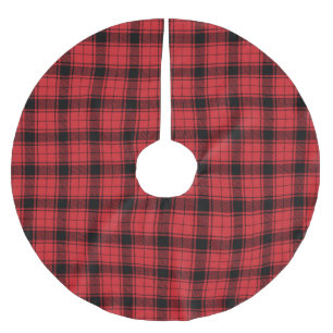 Farmhouse black red rustic tartan plaid pattern brushed polyester tree skirt