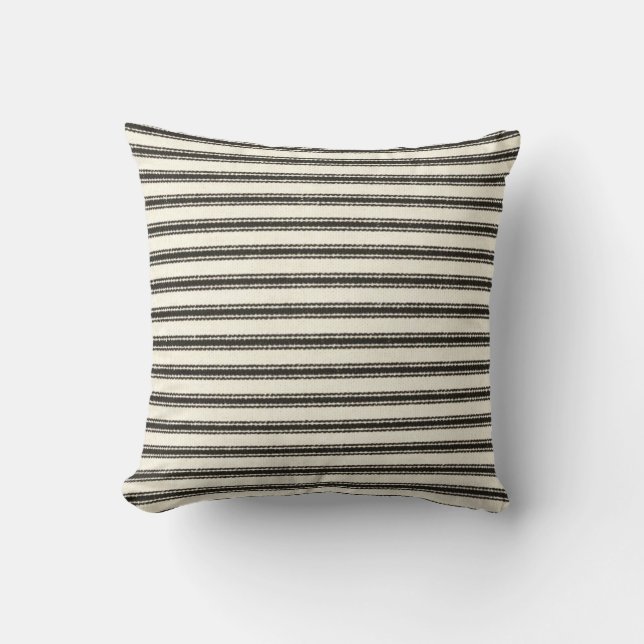 Farmhouse Black Ticking Stripes Horizontal  Cushion (Front)