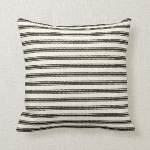 Farmhouse Black Ticking Stripes Horizontal  Cushion