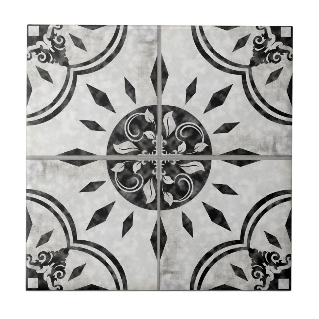 Farmhouse Black White Pattern Country Chic Rustic Ceramic Tile (Front)