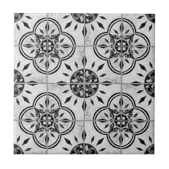 Farmhouse Black White  Pattern Rustic Country Chic Ceramic Tile (Front)