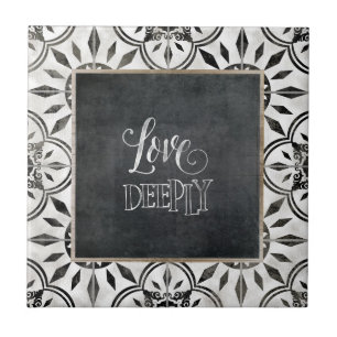 Farmhouse Black White Script Love Deeply Pattern Ceramic Tile