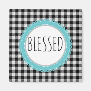 Farmhouse Blessed Black Buffalo Plaid & Teal Magnet