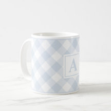 Farmhouse Blue Buffalo Plaid Check Monogrammed Mug