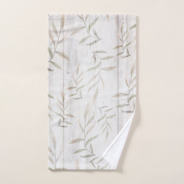 Farmhouse Botanical White Wood Blush Rustic Leaves Bath Towel Set (Hand Towel)