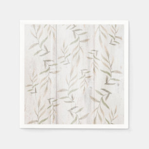 Farmhouse Botanical White Wood Blush Rustic Leaves Napkin