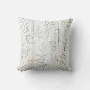 Farmhouse Botanical White Wood Rustic Leaves Cushion