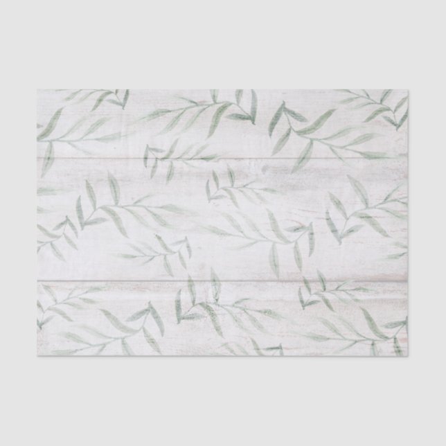 Farmhouse Botanical White Wood Rustic Leaves Tissue Paper (Front)
