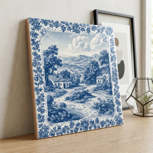 Farmhouse Bucolic France Rustic Country Blue Scene Ceramic Tile