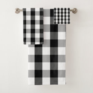 Farmhouse Buffalo Check black and white Bath Towel Set