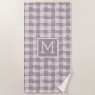 Farmhouse Buffalo Check Plaid Beige Monogram  Beach Towel