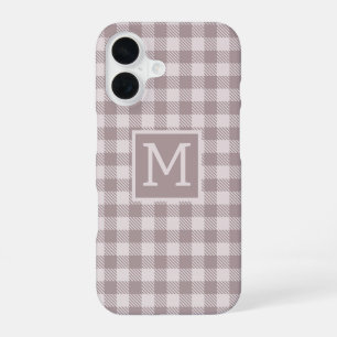 Farmhouse Buffalo Check Plaid Beige Monogram  iPhone 16 Case