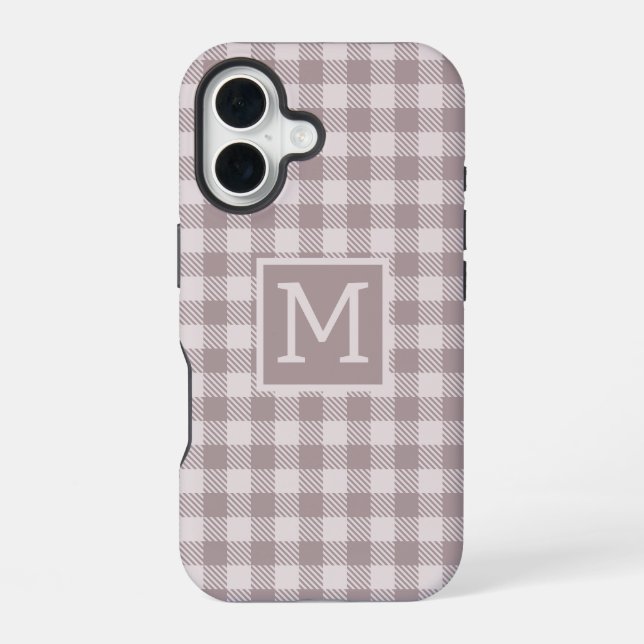 Farmhouse Buffalo Check Plaid Beige Monogram  iPhone 16 Case (Back)