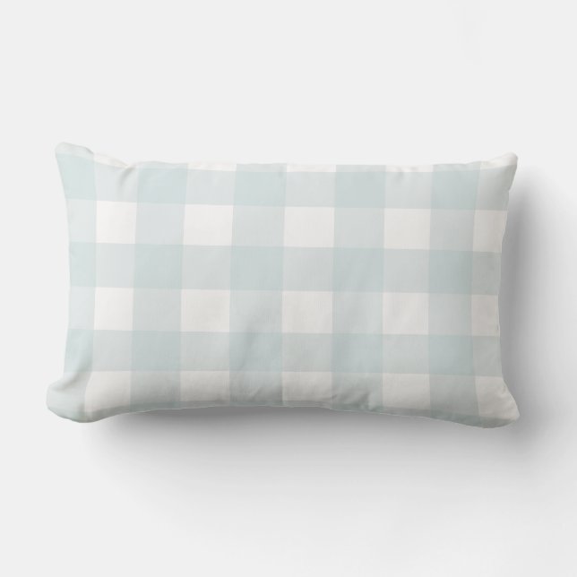 Farmhouse Buffalo Check Plaid Blue White Accent Lumbar Cushion (Front)