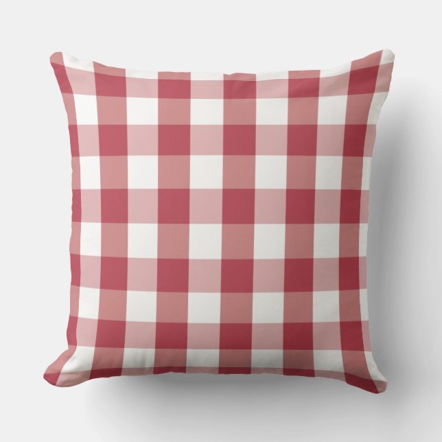 Farmhouse Buffalo Check Plaid Red White Accent Cushion (Front)