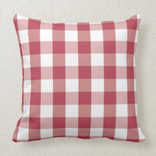 Farmhouse Buffalo Check Plaid Red White Accent Cushion