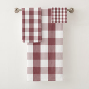 Farmhouse Buffalo Check red white Bath Towel Set