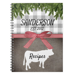 Farmhouse Buffalo Check Rustic Cow   Christmas Notebook