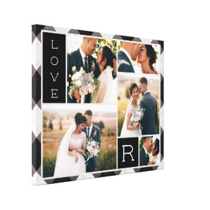 Farmhouse Buffalo Check Wedding Photo Collage Canvas Print