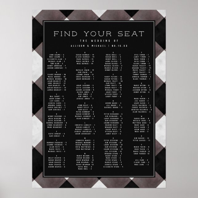 Farmhouse Check Alphabetical Wedding Seating Chart (Front)