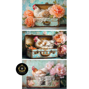 Farmhouse Chic Chicken & Peony Decoupage Wrapping Paper Sheet