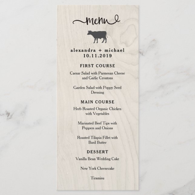 Farmhouse Chic | White Wood with Cow Wedding Menu (Front)