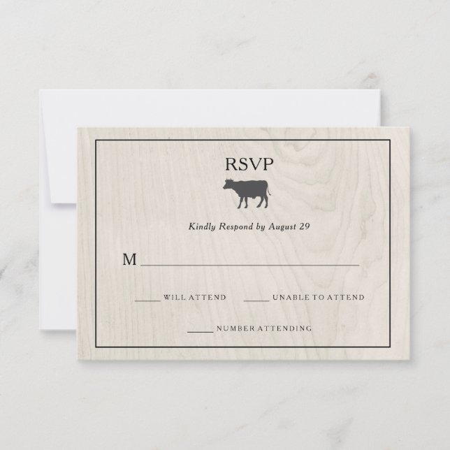 Farmhouse Chic | White Wood with Cow Wedding RSVP Card (Front)