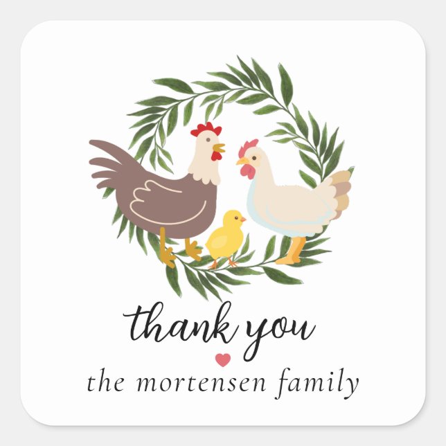 Farmhouse Chick Baby Thank You Square Sticker (Front)