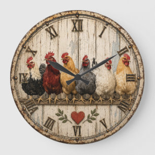 Farmhouse Chicken Rustic Large Clock