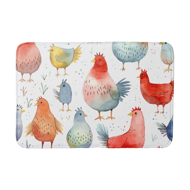 Farmhouse Chickens Bath Mat (Front)