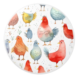 Farmhouse Chickens Ceramic Knob