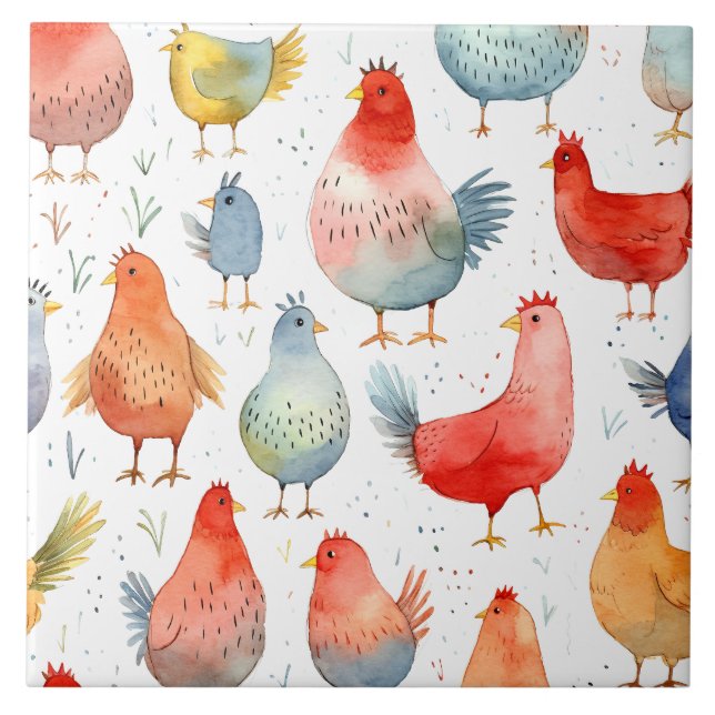 Farmhouse Chickens Ceramic Tile (Front)