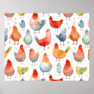 Farmhouse Chickens Poster