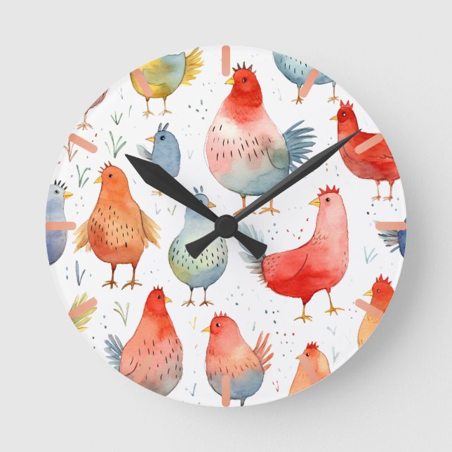 Farmhouse Chickens Round Clock (Front)