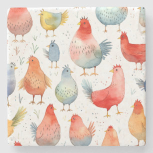 Farmhouse Chickens Stone Coaster